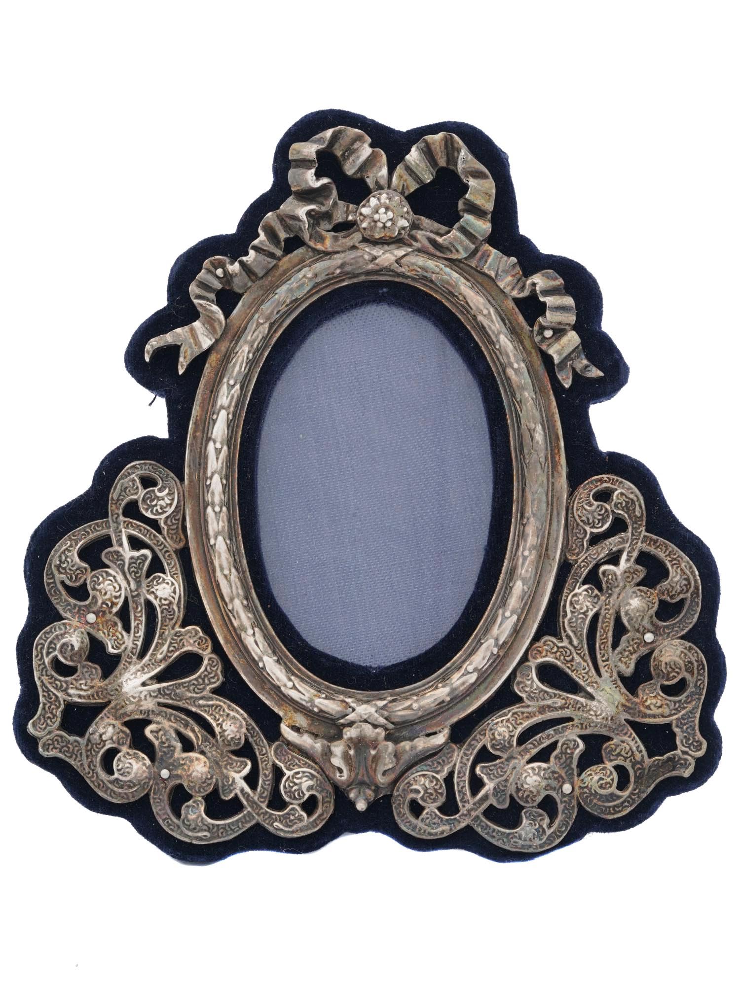 ANTIQUE VICTORIAN STERLING SILVER VELVET FRAME PIC-0